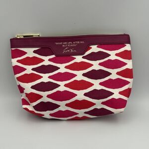 Estee Lauder Kendra Dandy Lips Print Makeup Bag Canvas Cosmetic Pouch Pink NWOT
